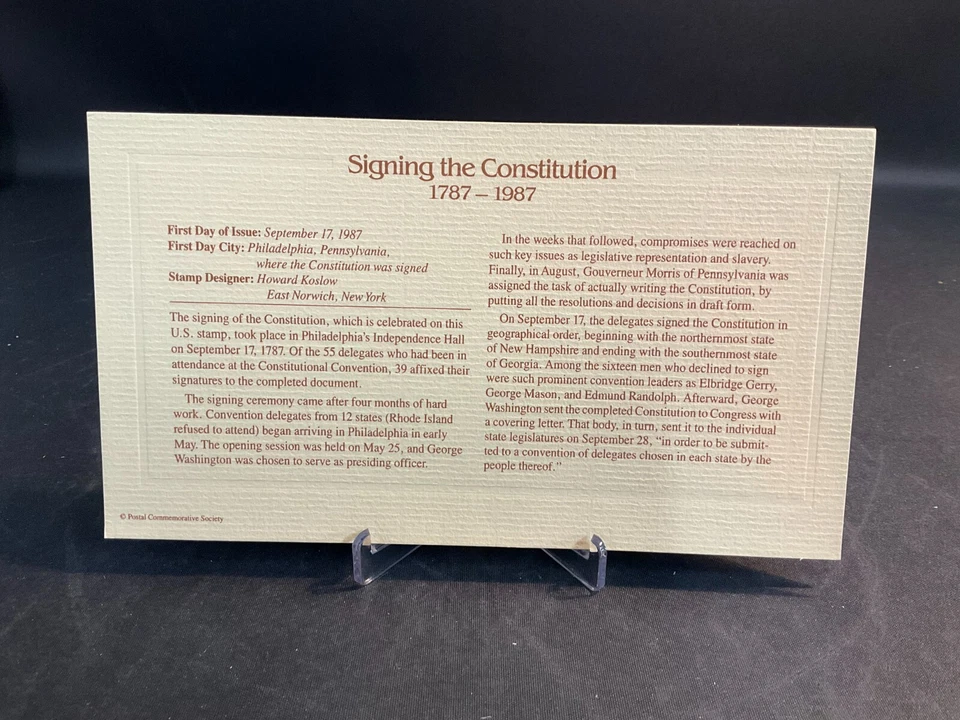 1987 PCS Signing the Constitution 1787-1987 22¢ FDC 22K Gold Stamp Replica - Image 3 of 3