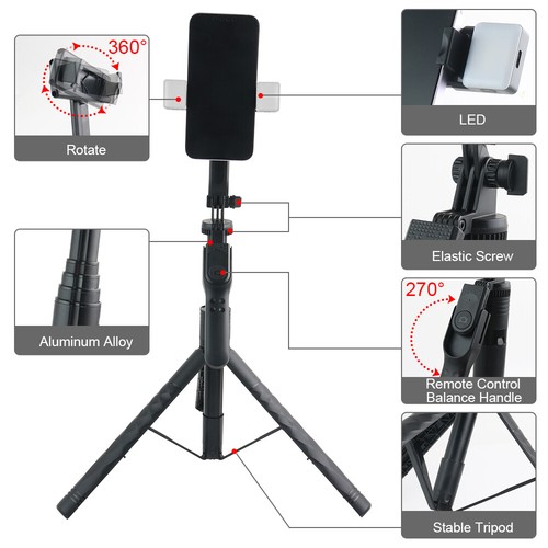 Portable 68" Wireless Remote Selfie Stick Tripod Phone Stand For iPhone Samsung - Picture 10 of 18