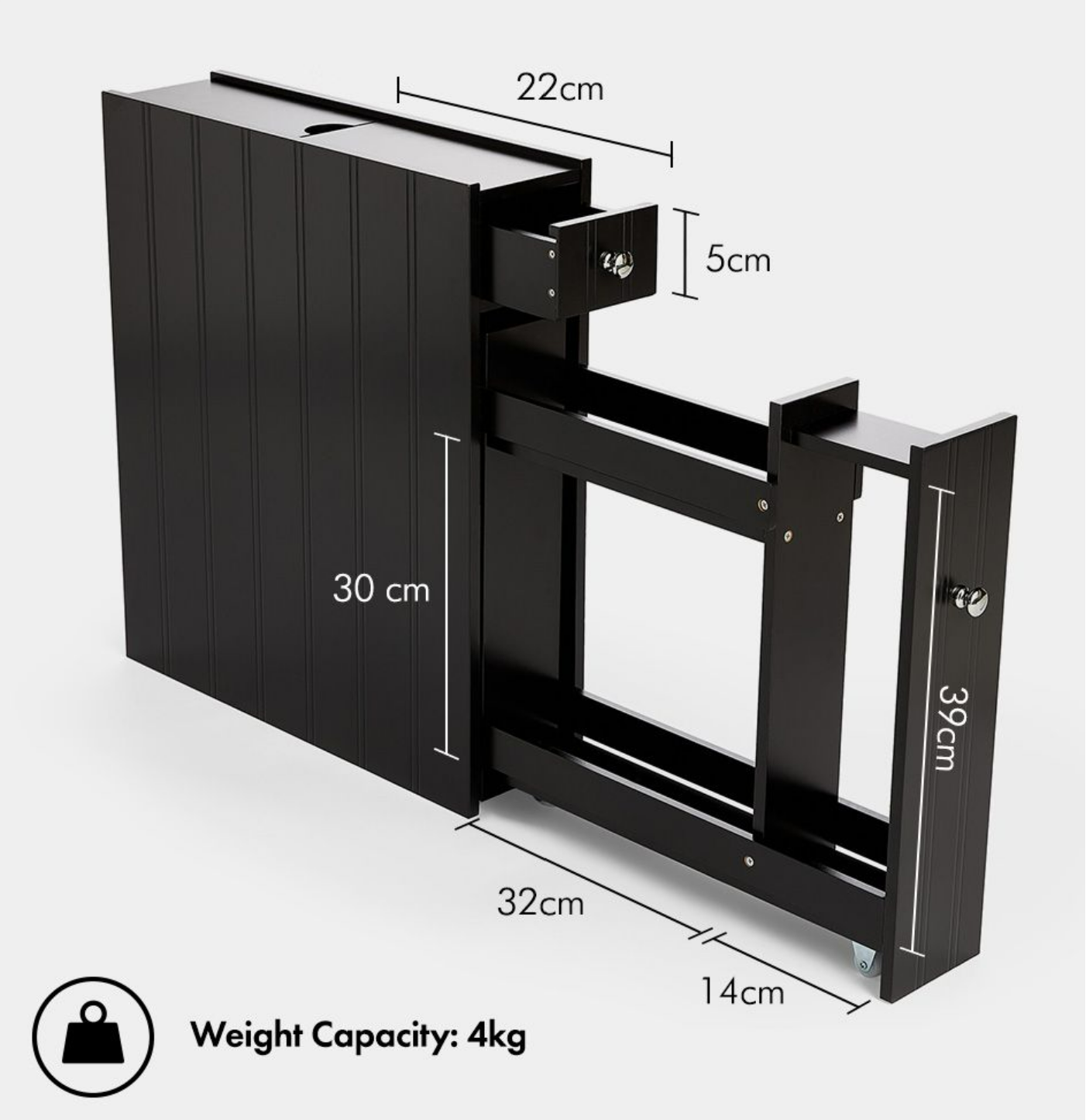 Slim Bathroom Storage Unit Black Slimline Narrow w/ Shelving