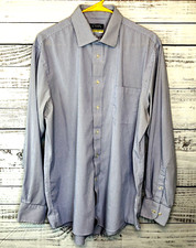 Chaps Dress Shirt Men 16.5 Regular Fit Blue Striped Button Long Sleeve Comfort