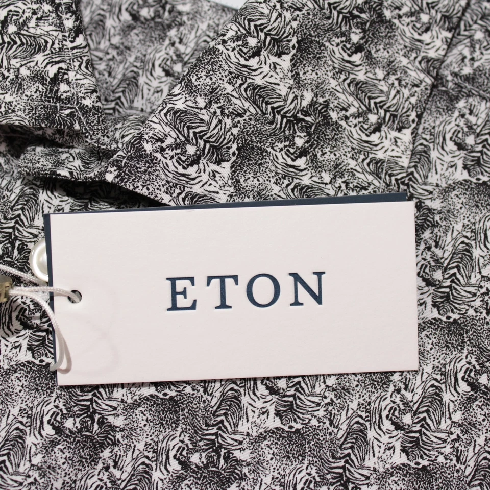 Camisa de vestir Eton nueva con etiquetas talla 42 16,5 calce ajustado negro/blanco estampado abstracto de cebra Foto 2 de 4