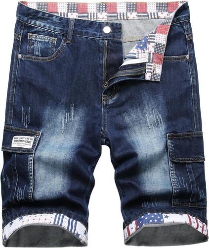 Men's Ripped Denim Shorts Casual Distressed Cotton Loose Fit Summer Breathable - Picture 17 of 33