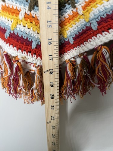 VTG Gap Kids Rainbow Hooded Poncho Fringe 90's Cotton Crochet Sz M/8 Retro - Picture 3 of 9