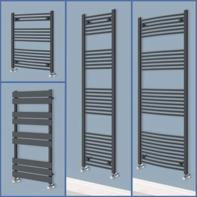 HOME-GALAXY Anthracite Flat Panel Straight Curved Heated Ladder Towel Rail Bathroom Radiator