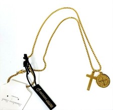 ANTHONY JACOBS GOLD TONE STAINLESS STEEL CHAIN,BENEDICT PENDANT,CROSS NECKLACE