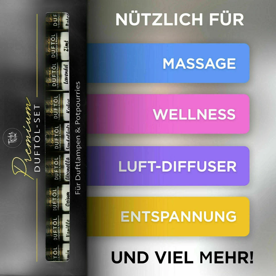 Teufelsküche® Duftöl-Set mit 10ml Fläschchen | 9 verschiedene Premium Aroma-Öle  - Bild 3 von 4