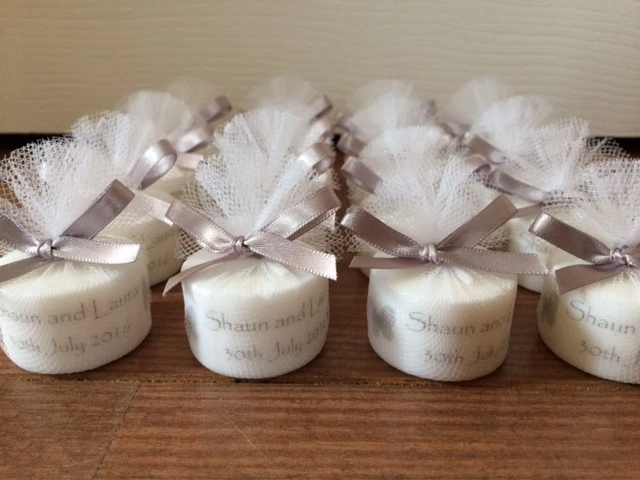 Personalised Candle Tealight Wedding Favours in silver (Set of 60)