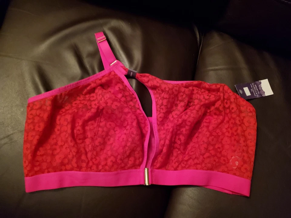 Lane Bryant CACIQUE Mesh Lace Red Pink Bralette Bra 46DDD 48DD 44F 42G 50D 52C - Image 1 of 2