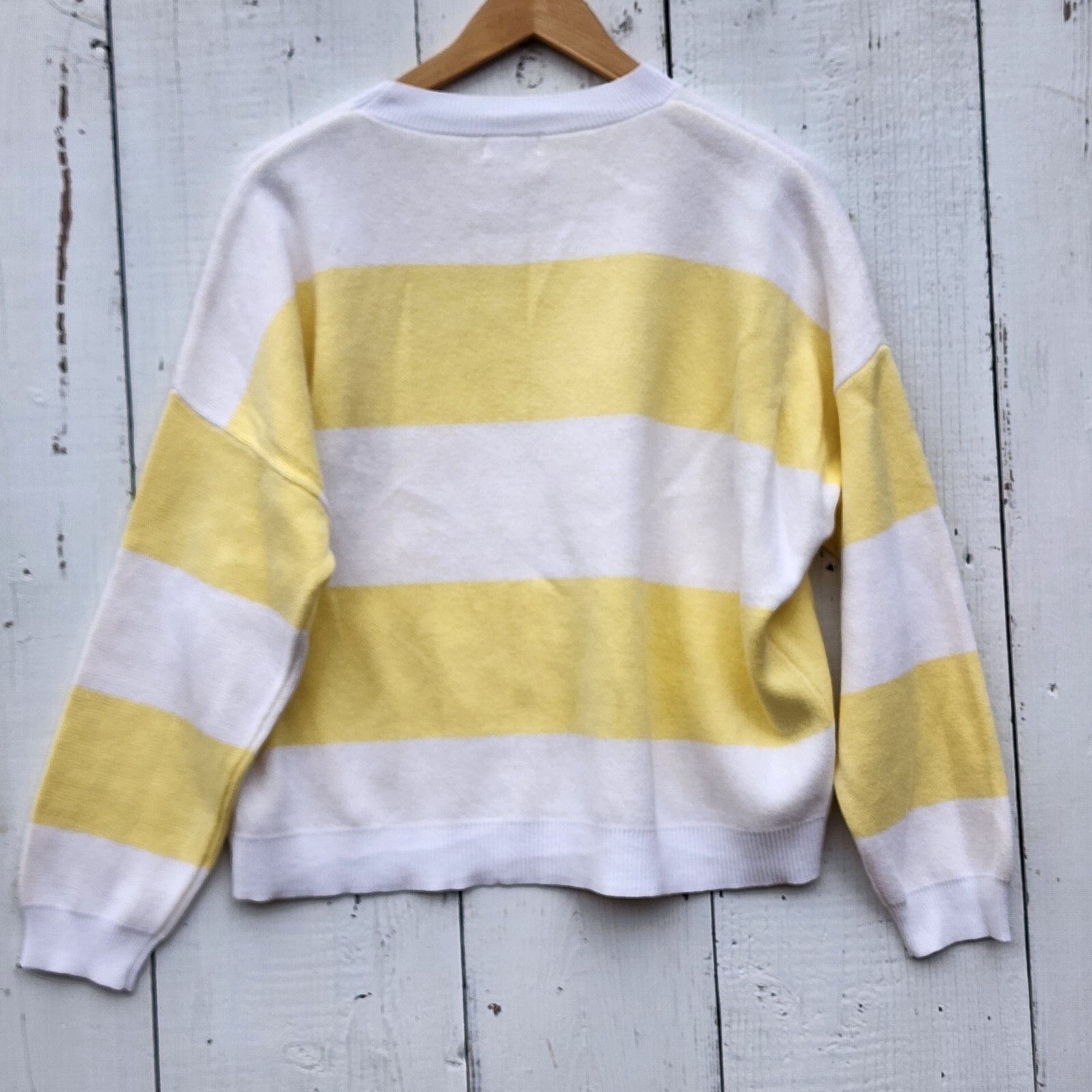 Vigoss Womens Yellow White Striped 100% Cotton Long Sleeve Crewneck Sweater Sz M