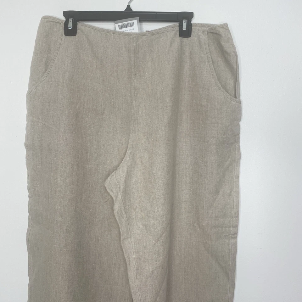 Pantalones de Lino J JIll 20 Beige NUEVO Bolsillos Planos Frontales Laterales Cremallera Pierna Ancha Capas look Foto 3 de 4