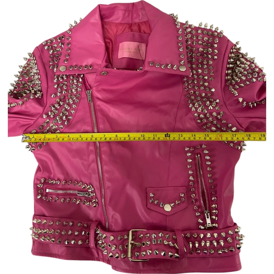 $149.90 Chaqueta de Cuero Azalea Wang Para Mujer M Hecha a Mano Estilo Sofi Rosa Punk Nueva con Etiquetas Foto 2 de 4