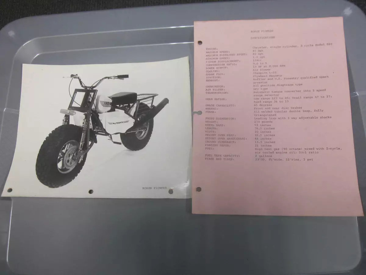 Vintage Rokon Original Dealer Sales Stock Photo Specs Sheet