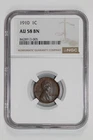 1910 LINCOLN WHEAT CENT NGC AU58 BN