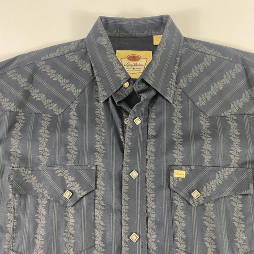 Larry Mahan Western Cowboy Collection Shirt Mens Large Black Pearl Snap Floral - Picture 3 of 11