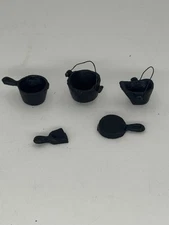 Mini Cast Iron Pot Skillet Cauldron & Coal Bucket Doll House Collectibles