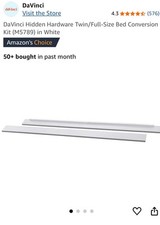 Hidden Hardware Twin/Full-Size Bed Conversion Kit M5789 in White