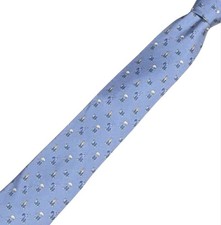 Hermes Silk Tie Light Blue Small Motif Made in France Classic Condition