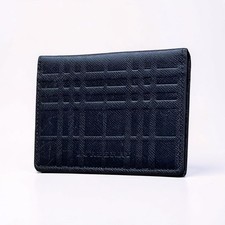 Burberry Embossed Check Card Holder Bifold Black Leather excelllent gift