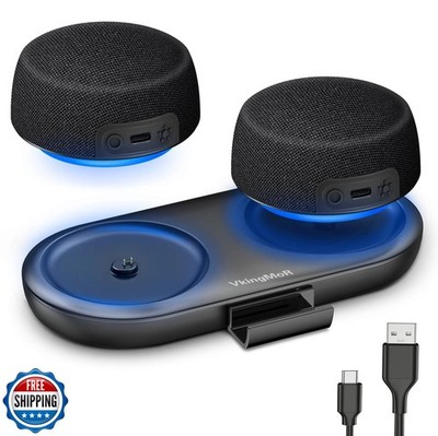 Dual Bluetooth Speaker Set with Magnetic Base and Phone Stand - TWS Stereo So