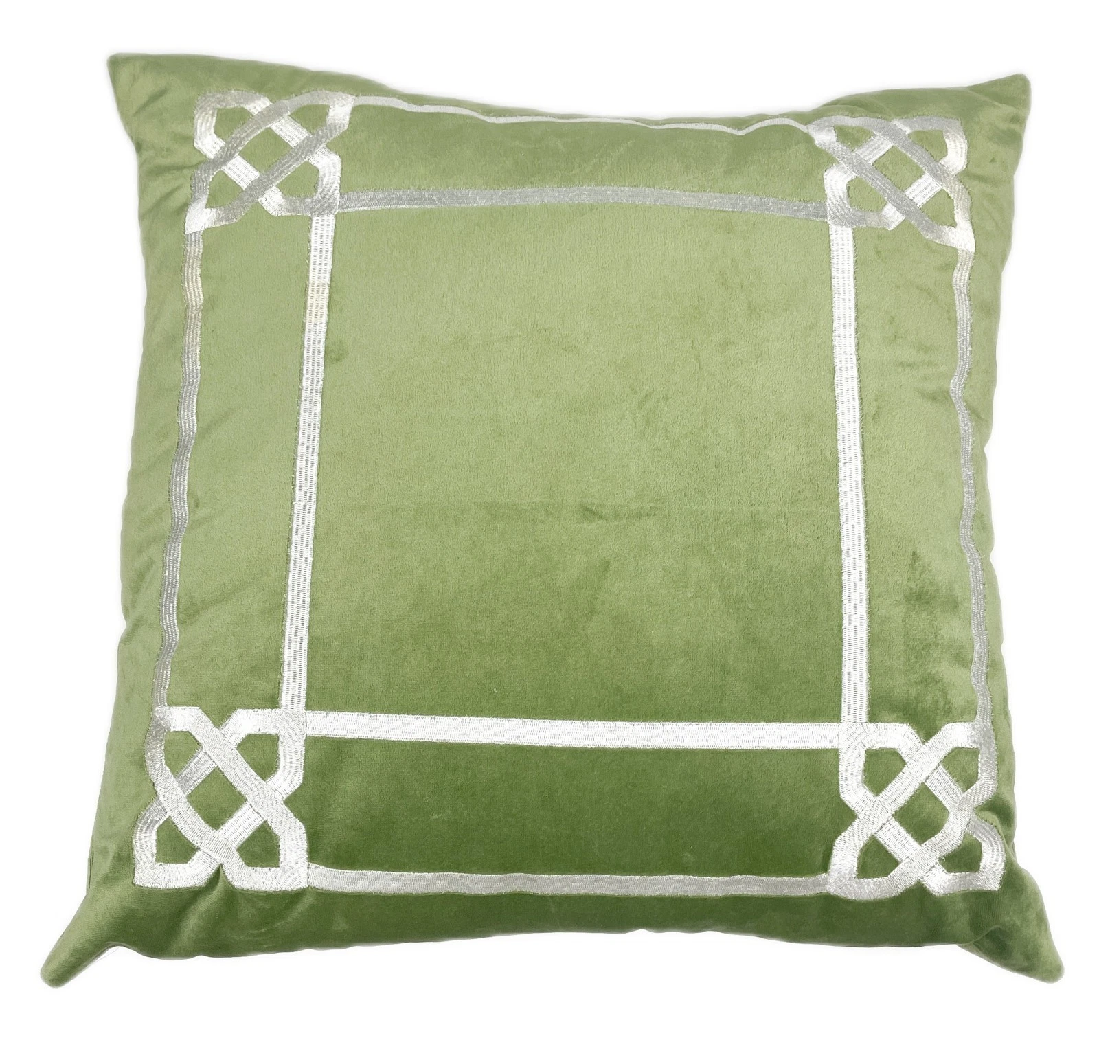 Celtic Knot Accent Throw Pillow Green Polyester Velvet 17”x 17”x 6”