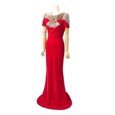 Alexander McQueen 2017 Velvet Beaded Jeweled Mermaid Gown Dress 40 Red Italy