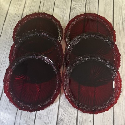 Vintage Avon Ruby Red 1876 Cape Cod Set of (6) 10-3/4  Glass Dinner Plates.