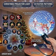 LED USB Projector Light Halloween  Christmas 10 Patterns Holiday Decor USA 