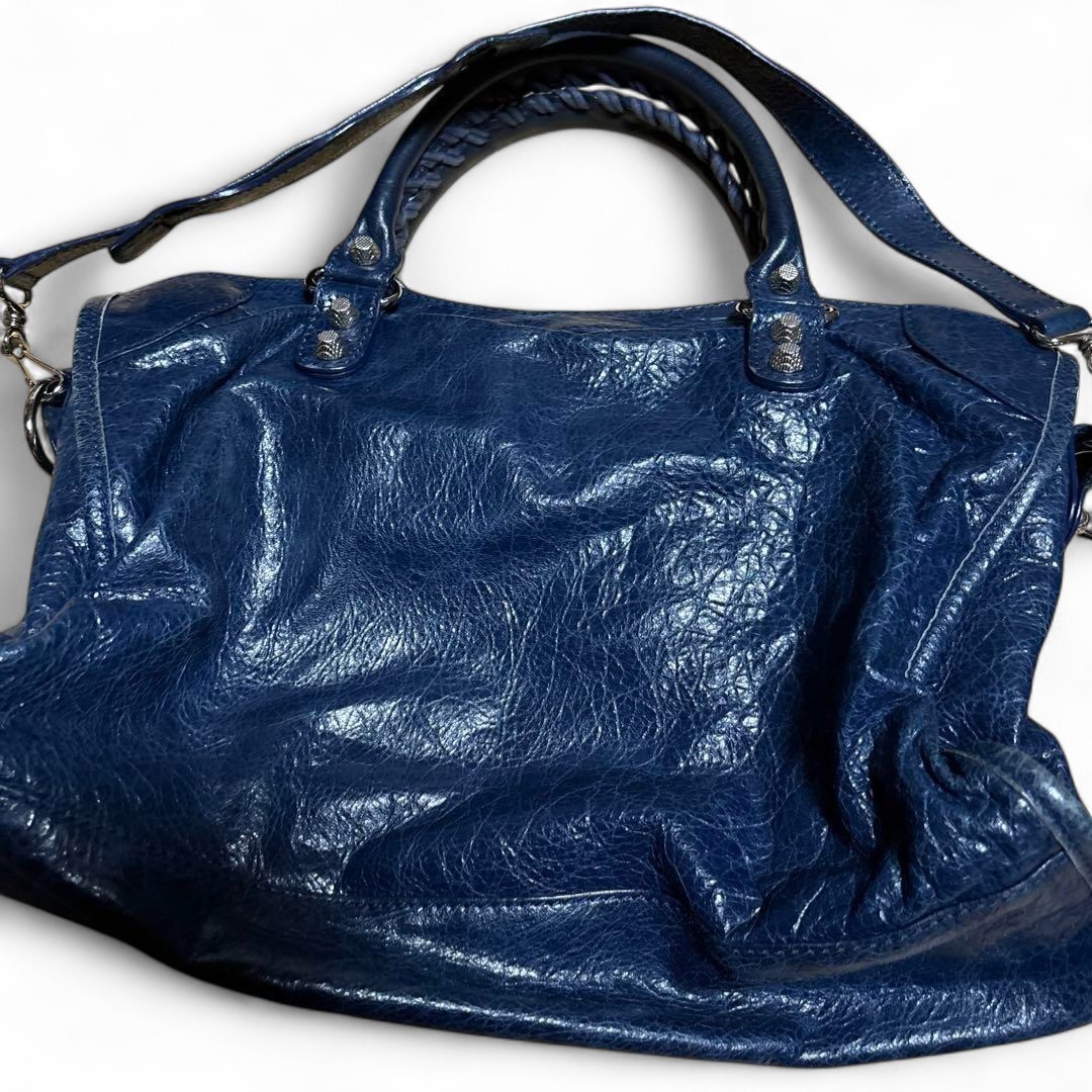 BALENCIAGA City 115748 Navy Blue Leather 2Way Shoulder Bag