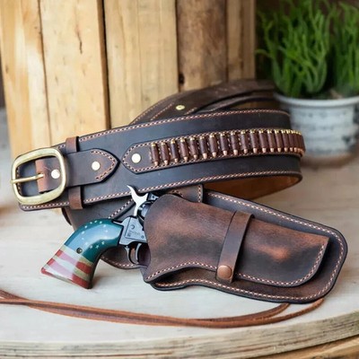 Western Gun Holster Belt Leather Revolver Pistol designed .22, .35/357 .44/45Cal