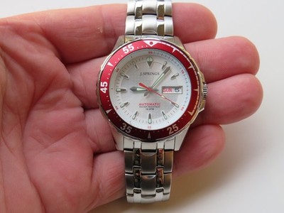 J.SPRINGS mens automatic divers wrist watch Red Bezel Japan movement Seiko Y676