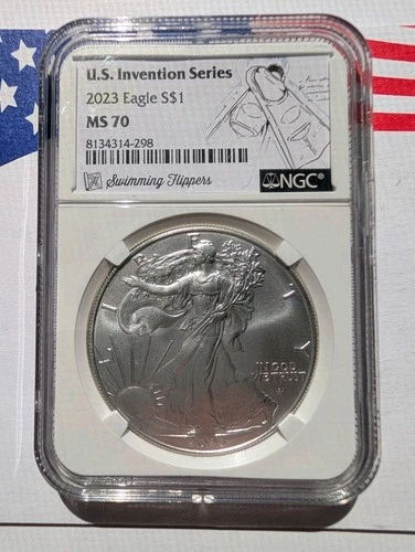2023 American Silver Eagle, NGC Graded MS70, US Invention- Swimming Flippers 🪙
