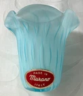 Vtg Genuine MURANO Glass Toothpick Holder 2.5” Aqua Blue Satin Small Posy Vase