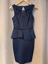 Lipsy Michelle Keegan Size 8 Navy Lace Peplum Dress Pencil formal Occasion C61