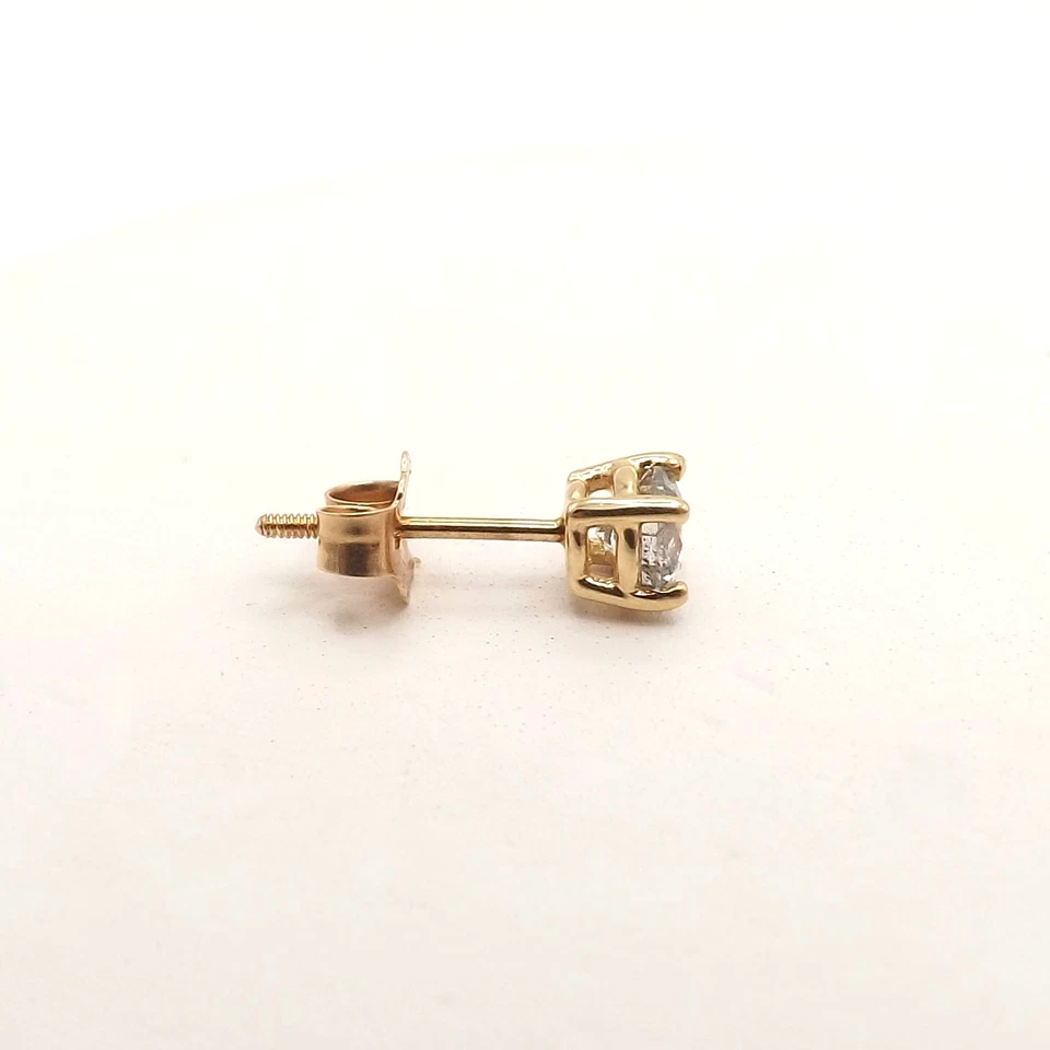 14k Gold Round Natural Diamond Single Stud Earring One Screw Back - Image 4 of 4