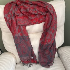 Gift From Jerusalem 100 Cashmere Red/Gray Paisley Fringe Rectangle Scarf