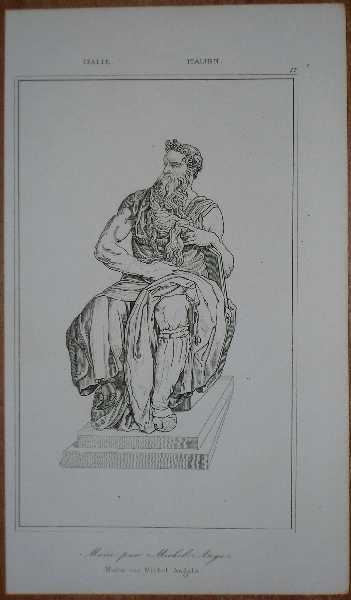 1835 print Michelangelo Moses sculpture San Pietro in Vincoli Rome antique art 47a  