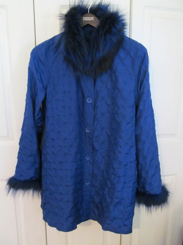Volare New York Women's Blue Silk & Fur Reversible Jacket Size M - Picture 3 of 4