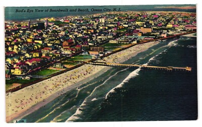 Postcard Aerial View Boardwalk Beach Ocean City New Jersey NJ ...