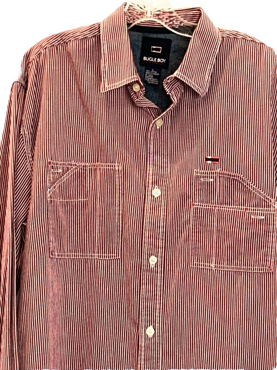 Vintage Bugle Boy Long Sleeve Button Up Shirt Railroad