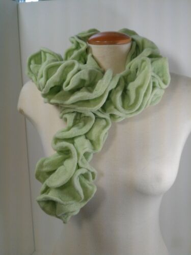 NEW LIGHT GREEN WOOL AND ANGORA KNIT RUFFLE SCARF - Picture 2 of 3