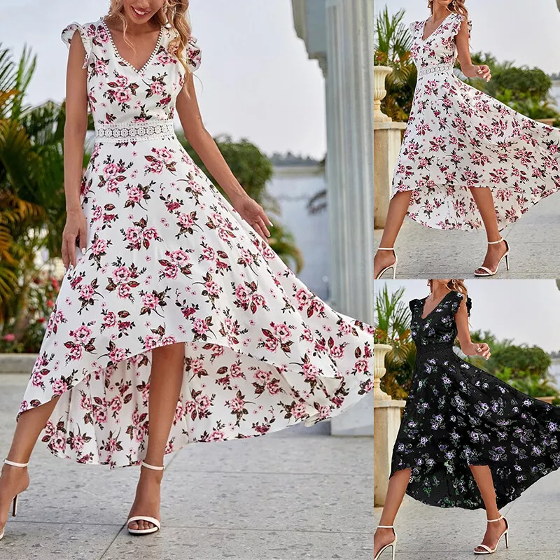 Women's Boho V Neck Long Maxi Dress Evening Party Cocktail Beach Sundress  Summer