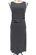 Athleta Dress Women Extra Small Black White Striped Sleeveless Maxi Ruch Waist