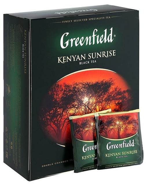 Premium Greenfield Black Tea KENYAN SUNRISE 100 Tea Bags / 200g Black