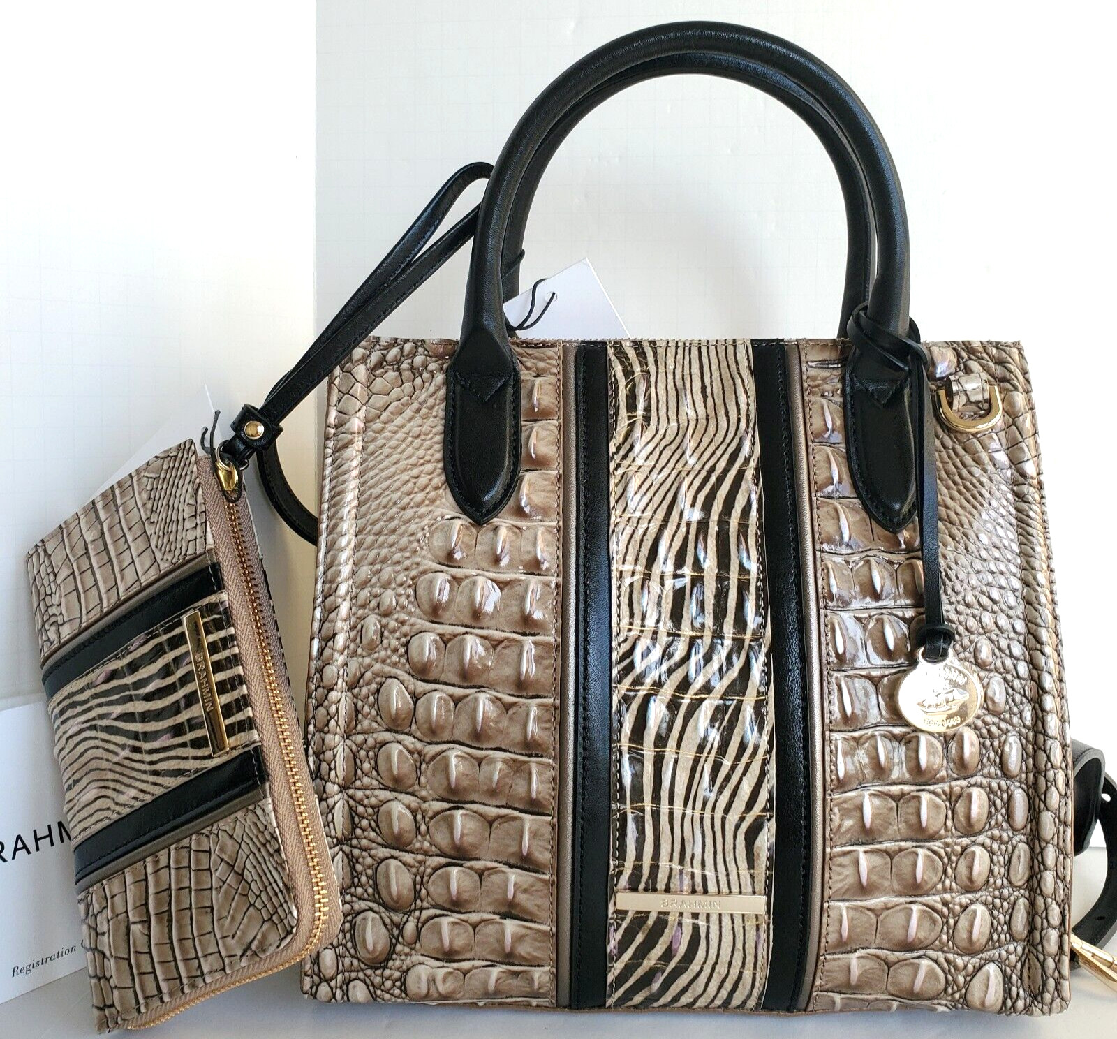 🌹Brahmin Caroline Satchel Biscuit Nakoma Leather Crossbody Bag+Wallet NWT**HTF