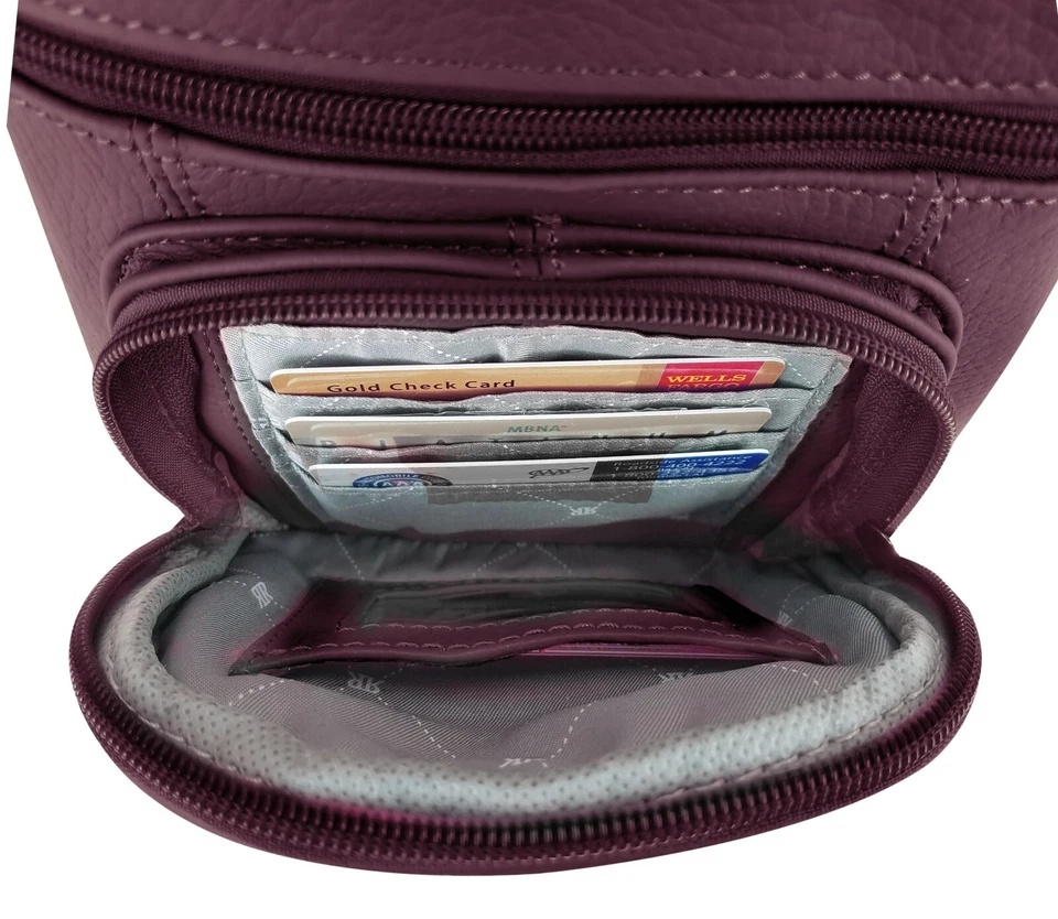 Roma Leathers Genuine Leather Multi-Pocket Crossbody Purse Bag (Wine) - Image 4 of 4