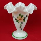 Fenton Ruffle Glass White Vase Milk Glass Hand Painted Flower