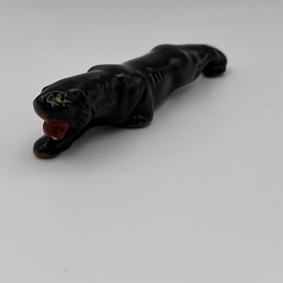 Vtg Mid Century Modern Black Panther Mini Figure Decor Redware Made In Japan 5''
