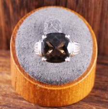 Vintage Cushion Cut Smoky Quartz Ring Sterling Silver Size 7.75 Signed
