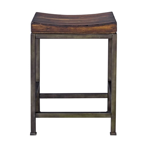 UTTERMOST BECK 25441 DARK WALNUT SOLID HARDWOOD INDUSTRIAL IRON COUNTER STOOL - Picture 5 of 6