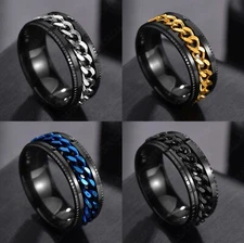 Cuban Link Spinning Band Ring For Men Unisex Stainless Steel Jewelry Gift 8MM